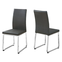 Monarch Specialties - 1094 Chaise - Simili-Cuir Gris/Chrome - Paquet de 2-Chaise de salle à manger