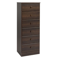 Prepac - Commode Astrid à 6 tiroirs, fini espresso-Dimensions (assemblé, po) : 20 lar. x 52 haut. x 16 prof.