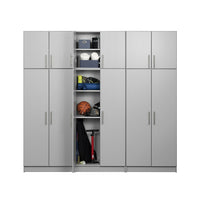 Prepac Ensemble de rangement D Élite de 96 po - 6 pièces, Gris clair-L’ensemble D comprend : 3 armoires de rangement de 32 po (BES-3264), 3 armoires murales empilables de 32 po (BEW-3224)