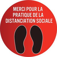 Autocollant de plancher français Mark Maker, cercle de 12 po de diamètre - Merci pour la pratique de la distanciation sociale-Sticker sol français