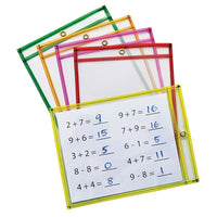 Pochettes effaçables à sec Pacon, 5 couleurs fluo assorties, 9" x 12", paquet de 10-Glissez simplement une feuille de travail ou un dessin en papier imprimé dans la poche et utilisez des marqueurs effaçables à sec