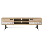 CorLiving - Aurora Banc TV bicolore beige et blanc avec pieds évasés pour les téléviseurs jusqu'à 80 pouces-Portes bicolores en bois laminé beige accentué de blanc