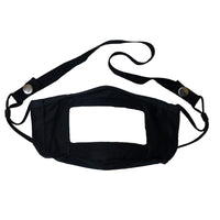Masque Mist Away Communication See-Thru avec tour de cou, noir-Masque See-Thru. Noir. Taille adulte. Pour sourds / HoH.