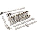 Dynamic Tools – Ensemble de 25 pièces, 6 pans standards, à prise de 1/2 po, pour clés à chocs métriques 10 mm à 28 mm-Comprend : 10, 11, 12, 13, 14, 15, 16, 17, 18, 19, 20, 21, 22, 23, 24, 25, 26, 27, 28 mm, rallonges de 5 po et 10 po, clé à cliquet à 45 dents, joint universel, poignée articulée, poignée en T