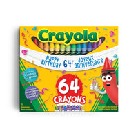 Crayola - Crayons de cire, boîte de 64 - edition 64e anniversaire!-Crayons D'anniversaire: Celebrez l'anniversaire de la boîte de 64 crayons de cire Crayola avec nous! Cette boîte comprend toutes vos couleurs preferees et 8 crayons confettis eclatants à trait strie. Donnez encore plus de vie à vos bricolages grâce aux crayons confetti uniques.