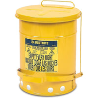JustriteMD – Poubelles à déchets huileux, 6 gal, 11 7/8 x 15 7/8 po, jaune-Les poubelles à déchets huileux conformes aux normes de l’OSHA sont essentielles lorsque des chiffons imbibés de solvants et des chiffons d’essuyage sont utilisés