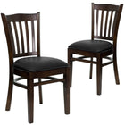 Flash Furniture – Chaise de restaurant dossier à lattes verticales et siège en vinyle noir, fini noyer, série HERCULES, 2/paq.-Ensemble de 2 chaises de salle à manger en bois