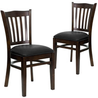Flash Furniture – Chaise de restaurant dossier à lattes verticales et siège en vinyle noir, fini noyer, série HERCULES, 2/paq.-Ensemble de 2 chaises de salle à manger en bois