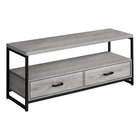 Monarch Specialties - 2871 Meuble Tv - 48 po L/Gris/Metal Noir-Meuble pour téléviseur de 48 pouces dans une finition d'aspect bois gris avec un cadre en métal noir pouvant accueillir la plupart des téléviseurs lorsqu'il est centré sur la tablette supérieure