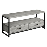Monarch Specialties - 2871 Meuble Tv - 48 po L/Gris/Metal Noir-Meuble pour téléviseur de 48 pouces dans une finition d'aspect bois gris avec un cadre en métal noir pouvant accueillir la plupart des téléviseurs lorsqu'il est centré sur la tablette supérieure