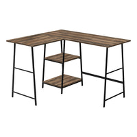 Monarch Specialties - 7593 Bureau 48 po L - Dessus Faux Bois Brun De Coin/ Metal Noir-Bureau d'ordinateur de style industriel avec 2 étagères fixes et ouvertes supporté par une base de style chevalet en métal noir