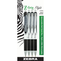 Zebra – Stylos à bille Z-Grip Flight rétractable – 1,2 mm – noir – paq./4-L'encre ultra lisse et à faible viscosité glisse sur le papier sans trop d'effort