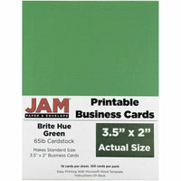 JAM Paper - Cartes de visite imprimables, 3-1/2 po x 2 po, vert, paquet de 100-Couleur: Vert