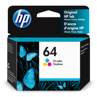 HP - Cartouche d'encre d'origine, tricolore 64 (N9J89AN#140)-Tricolore