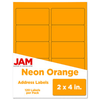 JAM Paper - Étiquette d'adresse laser/jet d'encre - 2 po x 4 po - Orange fluo fluo - Paquet de 120-Emballage anglais seulement