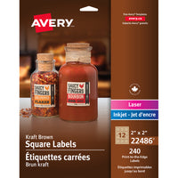 Avery - Étiquettes carrées brun Kraft, imprimées jusqu'au bord, 2 po x 2 po, paq./240 (22486)-Étiquette permanente