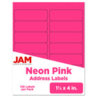JAM Paper - Étiquettes d'adresse d'expédition rectangulaires - 1 1/3 po x 4 po - rose fluo - Paquet de 126-Emballage anglais seulement