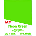 JAM Paper - Étiquettes d'expédition papier autocollant pleine page - 8 1/2 po x 11 po - Vert fluo - Paquet de 10-Emballage anglais seulement