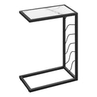 Monarch Specialties - 3300 Table D'Appoint - 25 po H/Faux Marbre Blanc/Metal Noir-Table d'appoint en forme de C avec une base qui peut être glissée sous les canapés pour plus de commodité