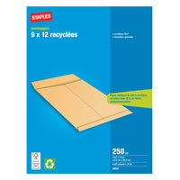 Staples - Enveloppe pour catalogue, 9 po x 12 po, paq./250-Fabriquée de fibre recyclée à 100 % et de fibre post-consommation à 40 %