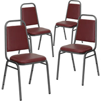 Flash Furniture – Chaise banquet empilable Hercules à dossier trapézoïdal, structure au fini argenté et vinyle bourgogne, 4/pqt-Ensemble de 4 chaises de banquet polyvalentes