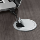 Bureau 60 po x 30 po avec retour et classeur mobile Studio C de Bush Business Furniture - gris orage/gris orage-Les espaces de rangement ouvert et fermé de la crédence de bureau contiennent chacun une tablette fixe et une tablette ajustable pour accueillir les objets de différentes tailles