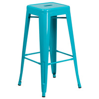 Tabouret de bar sans dossier de 30 po, intérieur/extérieur, bleu sarcelle brillant (ET-BT3503-30-CB-GG)-Tabouret moderne empilable de style industriel