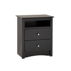 PrepacMC – Grande table de chevet à 2 tiroirs avec tablette ouverte de la collection Sonoma, 28 po, noir-Bois composite stratifié de couleur noire et de fabrication robuste MDF