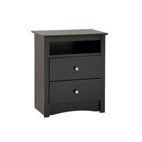 PrepacMC – Grande table de chevet à 2 tiroirs avec tablette ouverte de la collection Sonoma, 28 po, noir-Bois composite stratifié de couleur noire et de fabrication robuste MDF