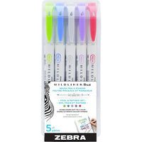 Zebra Mildliner Feutre-pinceaux et marqueur, Ensemble Frais et Rafinée, paq. de 5-En pointe double; Feutre-pinceaux et pointe ogive