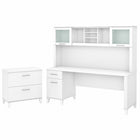 Bush Furniture - Bureau 72 po avec huche et classeur latéral Somerset - Blanc-L’ensemble comprend : un bureau 60" L avec tiroirs, une huche 60" L et un classeur latéral à 2 tiroirs