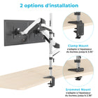 SHOPPINGALL Bras de moniteur extra-long à double vérin à gaz, empilé verticalement, pour écrans 15"-32" -SA-GA24L-Blanc-[OPTIONS DE MONTAGE POLYVALENT] Choisissez entre une pince en C (épaisseur maximale de 3,35"/85 mm) ou un passe-fil (épaisseur maximale de 2,36"/60 mm) pour un montage sûr et adaptable sur n'importe quelle surface de l'espace de travail. La boîte comprend tous les composants nécessaires.