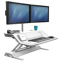 Fellowes - Poste de travail assis-debout Lotus DX - Blanc-Design de qualité : une station de chargement intégré sans-fil pour rester productif sans effort