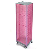 Azar Displays – Présentoir de sol à panneaux perforés sur 4 côtés et à roulettes, 60 x 16 po, rose (700406-PNK)-Présentoir rotatif carré en tour avec roulettes