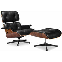 Nicer Furniture - chaise longue et ottoman moderne classique - noir/palissandre-Revêtement 100 % cuir aniline italien pleine fleur.