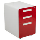 Flash Furniture Classeur ergonomique à verrouillage mobile à 3 tiroirs à lettres / légal, blanc avec façade rouge-Aspect élégant avec poignées encastrées