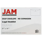 JAM Paper Enveloppes originales format légal avec fermeture à pression, 9 1/2 x 14 1/2 po, transparent, paquet de 12-Ouverture : Livret