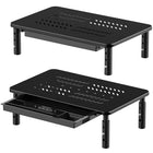 Fitueyes - Support double pour écran avec tiroir - Support pour ordinateur portable avec pied réglable et tablette ventilée-Noir-Support de moniteur en metal reglable en hauteur, lot de 2