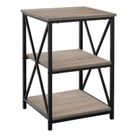 Monarch Specialties - 3597 Table D'Appoint - 26 po H/Taupe Fonce/Metal Noir-Table d'appoint à 3 niveaux avec un dessus de table carré et 2 tablettes de rangement au fini faux bois taupe foncé