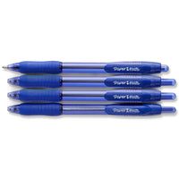 Paper Mate –  Stylo à bille Flexgrip Elite – rétractable – 1,4 mm – bleu – paquet de 4-La poussée par clic empêche les stylos de tacher les sacs à main ou les poches