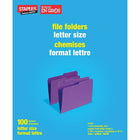Staples – Chemises de classement de couleur, format lettre, 8 1/2 x 11 po, violet, paquet de 100-Chemises de classement durables préimprimées avec onglets mi-largeur pour un étiquetage facile