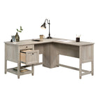 Sauder 59"W La Collection Edge Water Bureau en L - Finition Chalked Chestnut-  Étagère inférieure pour du rangement supplémentaire