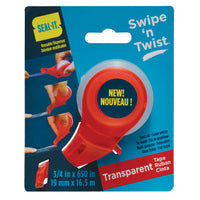 Seal-It - Ruban adhésif transparent avec distributeur Swipe 'n' Twist, 3/4 po x 650 po-Ruban de papeterie transparent