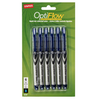 Staples - Stylos à bille roulante OptiFlow, 0,5 mm, bleu, paquet de 6-L'encre lisse permet une écriture très facile