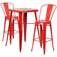 Flash Furniture – Ensemble avec table bistro et 2 tabourets, intérieur/extérieur, métal, rouge (CH31330B230GBRD)-Ensemble de table et tabouret à la hauteur de comptoir