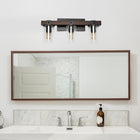 Elegant Designs 40 watts type A19 ampoule à culot moyen lanterne industrielle aspect bois restauré vanité de bain 3 lumières-Base en métal brun foncé avec abat-jour en verre transparent