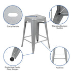 Flash Furniture Tabouret De Bar 24" - Empilable-Argent - Paquet De 4 (4ET3132024SVR)-Croisillon avec capuchons de protection du cadre