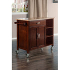 Winsome - Chariot de cuisine Mabel, noyer (94843)-Trois tablettes ouvertes, tiroir coulissant, armoire avec tablette supplémentaire, support pour serviette