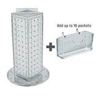 Azar Displays – Présentoir de cartes cadeau à 4 côtés perforés, base tournante, 4 L x 12 H x 4 P (po), transparent (700229-CLR)-Comprend 16 pochettes pour cartes-cadeaux standards et une bande pour affiche en acrylique et se tient sur une base rotative ronde de 9 po