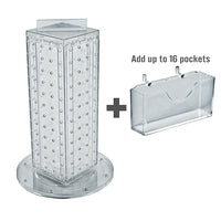 Azar Displays – Présentoir de cartes cadeau à 4 côtés perforés, base tournante, 4 L x 12 H x 4 P (po), transparent (700229-CLR)-Comprend 16 pochettes pour cartes-cadeaux standards et une bande pour affiche en acrylique et se tient sur une base rotative ronde de 9 po